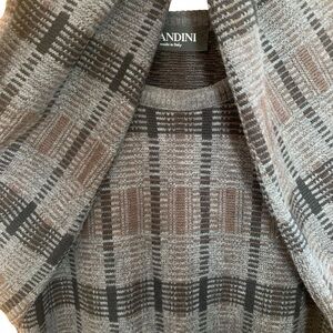 Italian Merino Wool Crewneck Sweater by Brandini - Gray Plaid Woolmark - Large